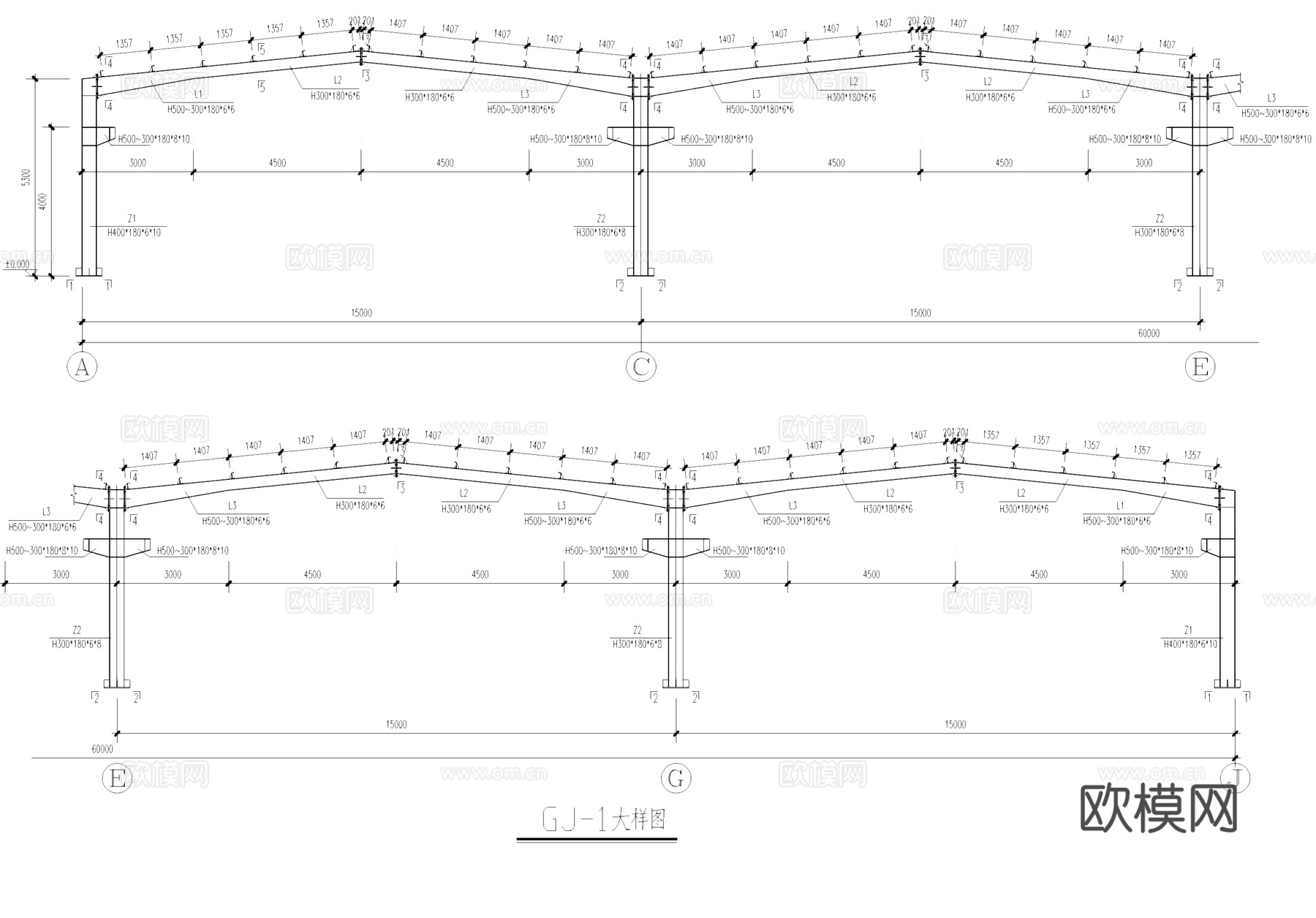 彩钢板厂房车间结构CAD施工图集cad施工图