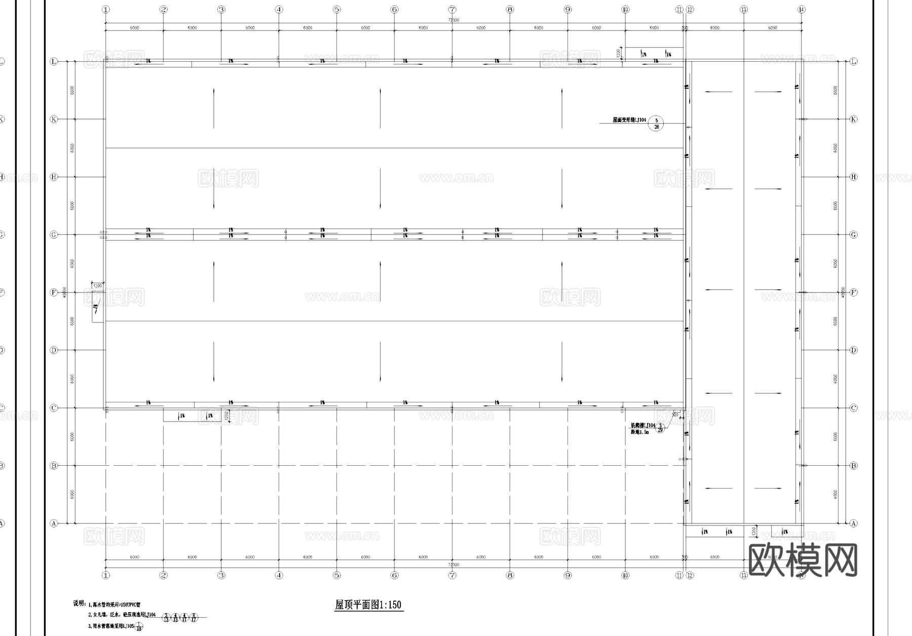 多层丁类厂房仓库车间工业建筑CAD施工图cad施工图