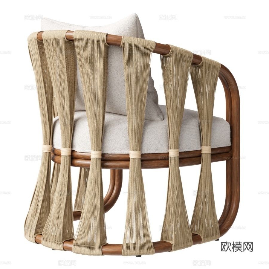 带绳索扶手椅灯 Palecek3d模型下载（渲染图2）