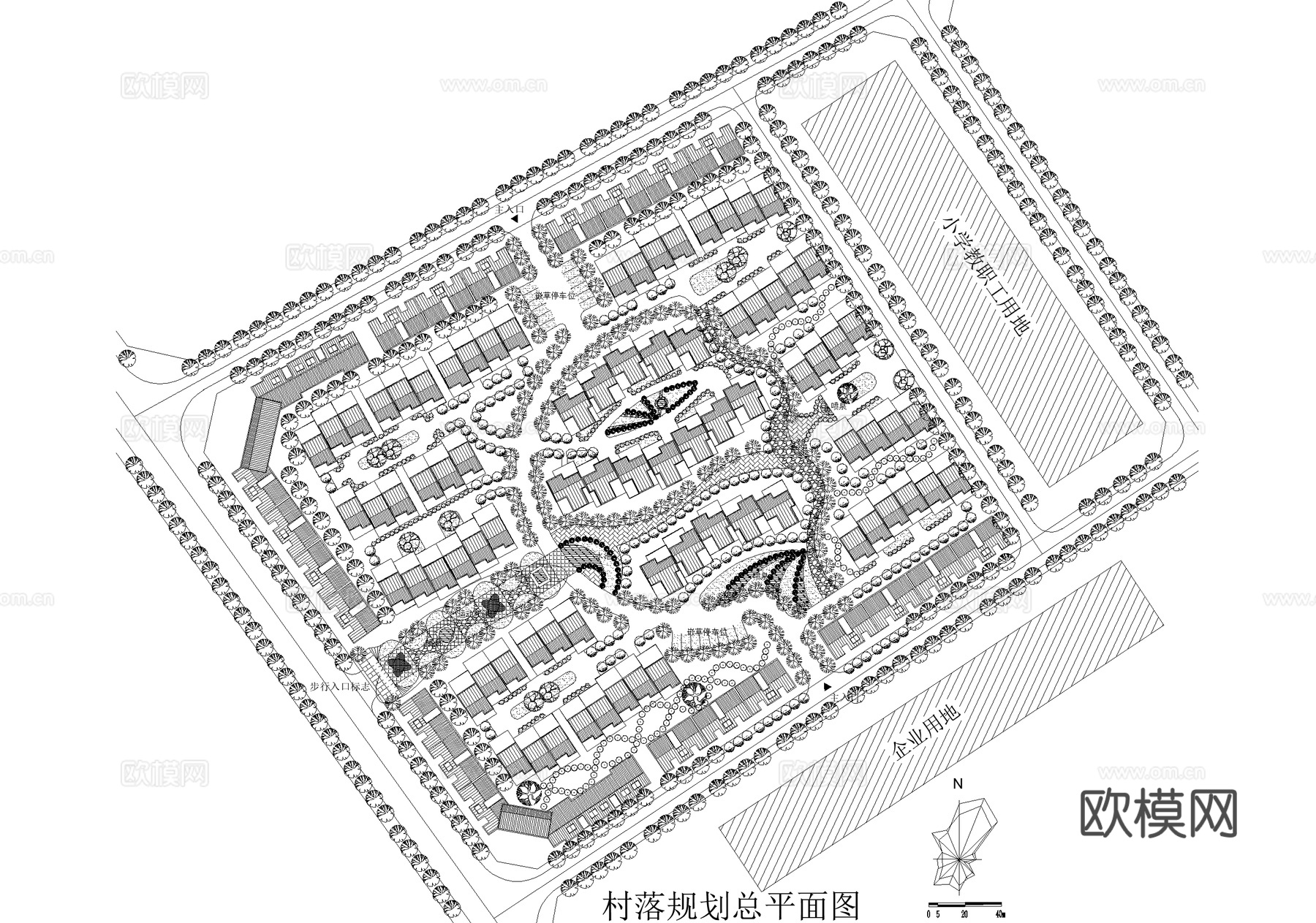生态村落总平面图 居住区乡村规划 乡村改造cad施工图