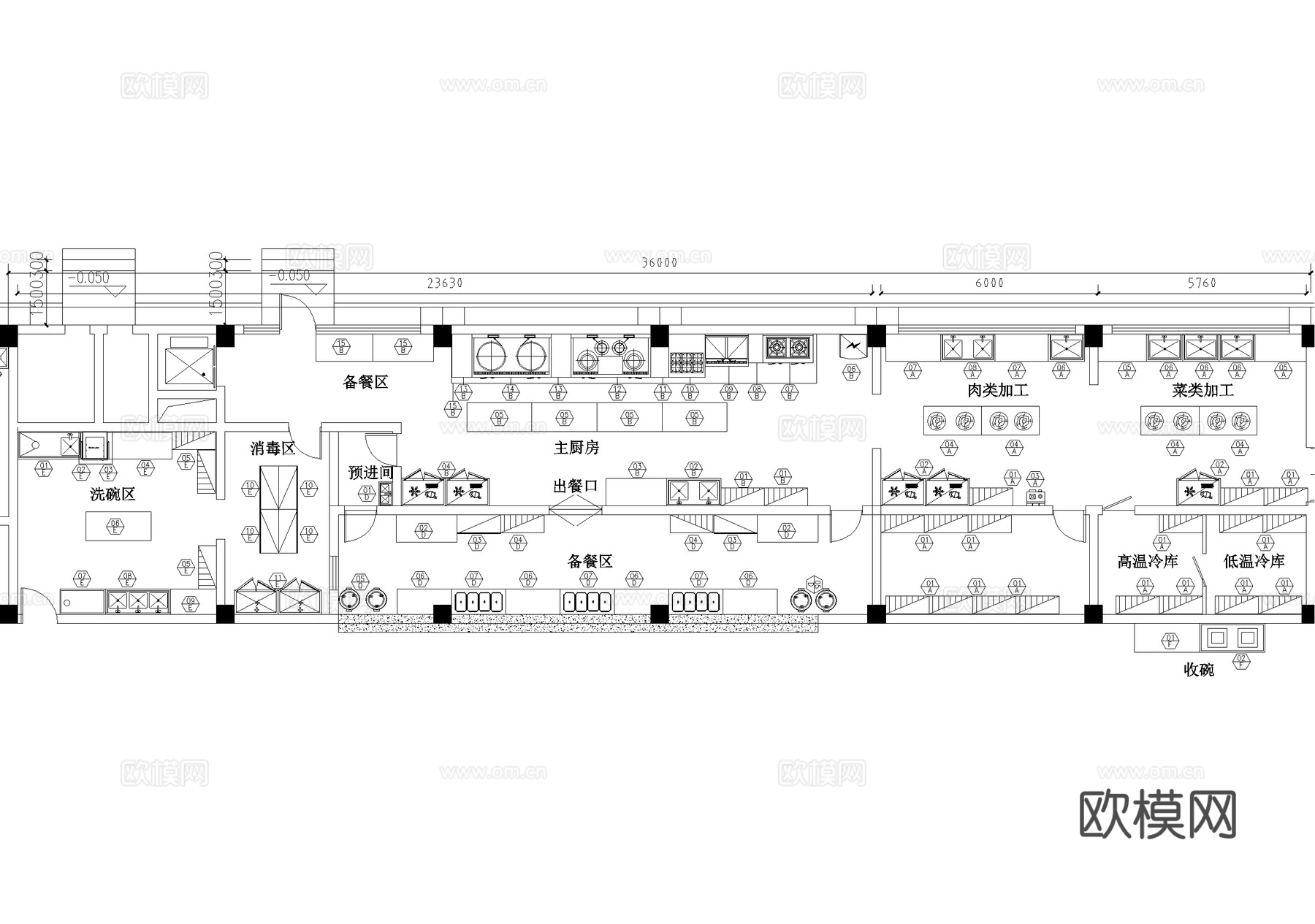 后厨 厨房 设备布局平面图 员工食堂餐厅饭堂cad施工图