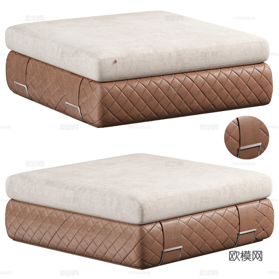 Poltrona Frau GRANT皮革凳3d模型下载（渲染图1）