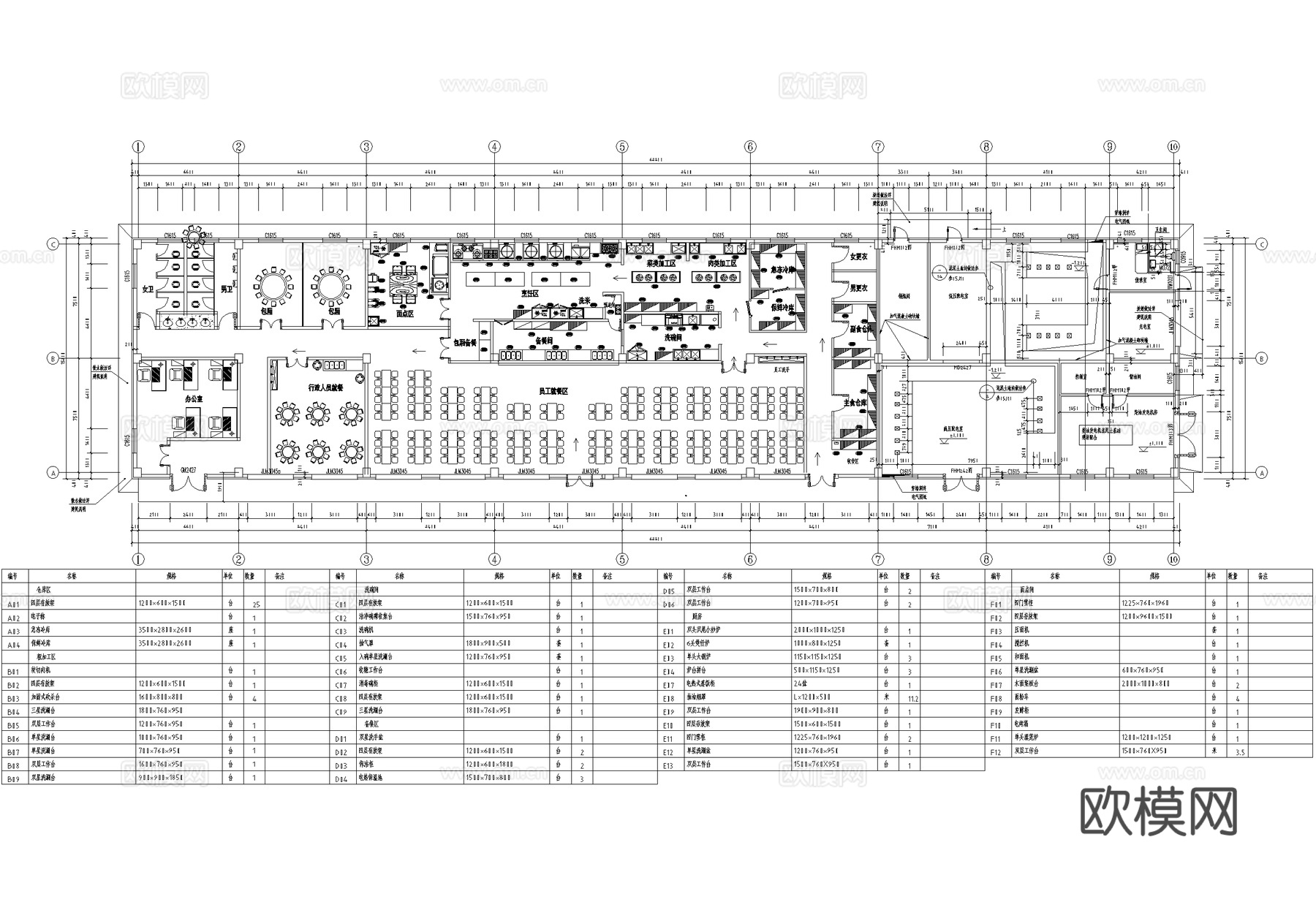 后厨平面图 员工食堂餐厅cad施工图cad施工图