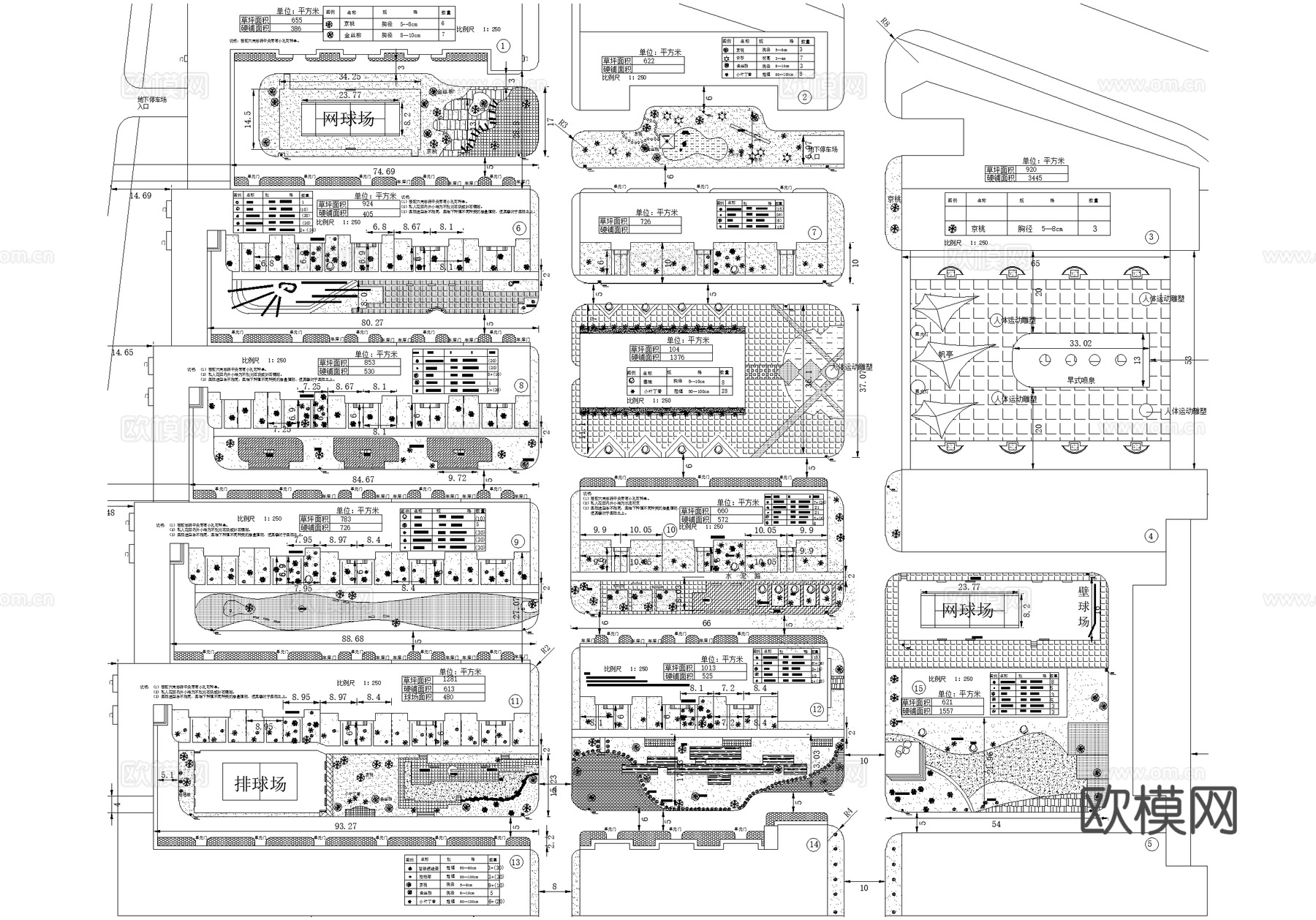 居住区景观规划植物绿化种植配置小区平面图cad施工图