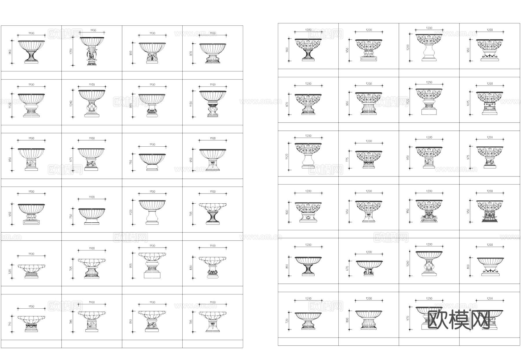 室外花盆花钵景观小品CAD图块图库cad施工图
