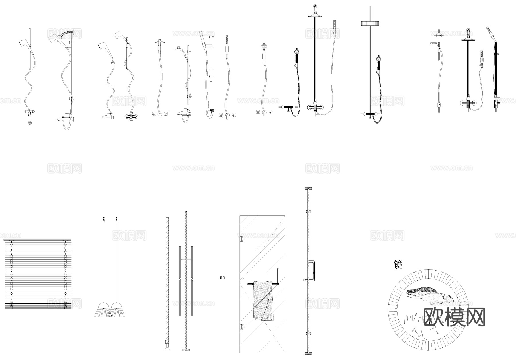 卫生间洗手池花洒浴缸马桶CAD图块图库cad施工图