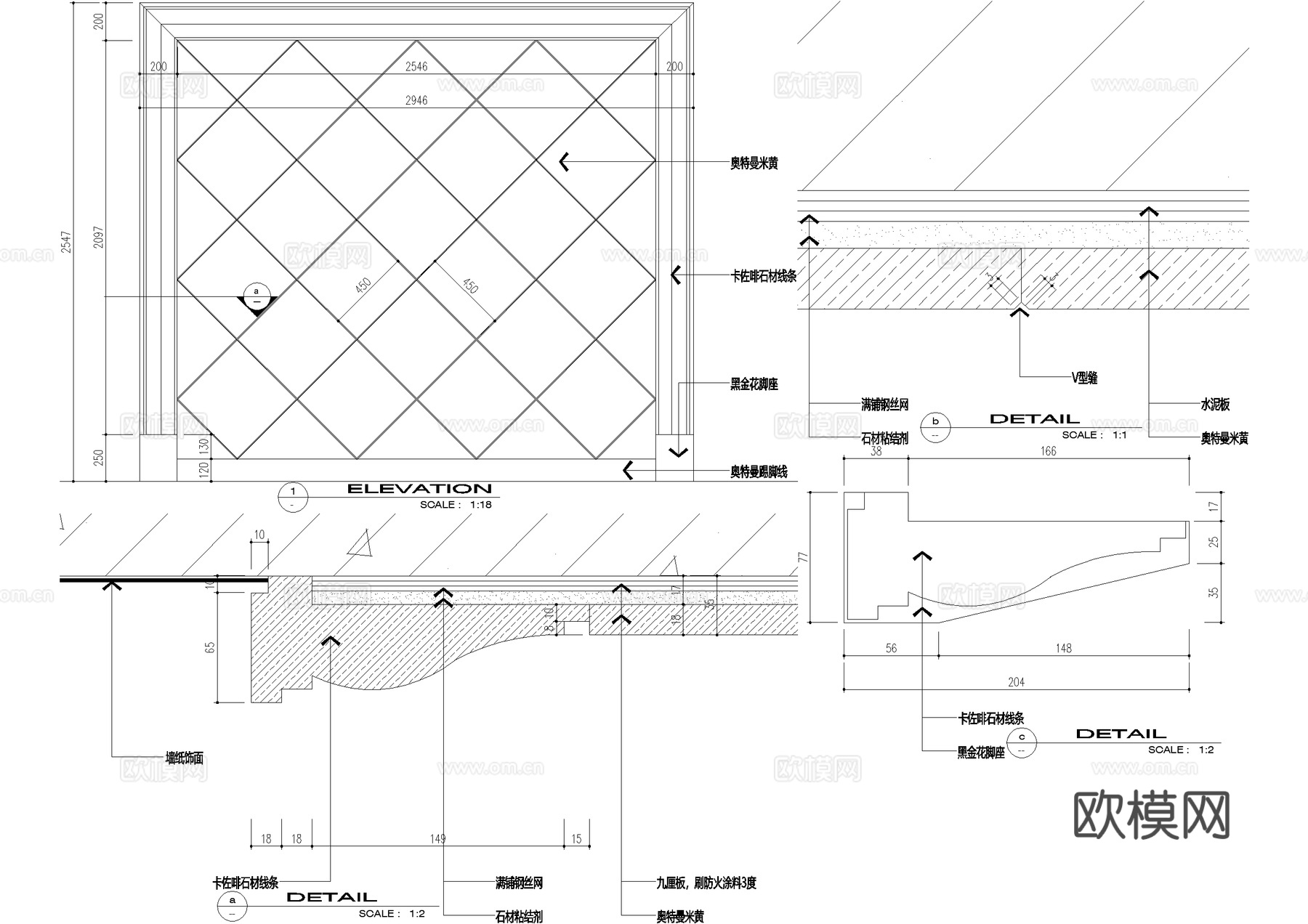 客厅电视背景墙节点cad施工图