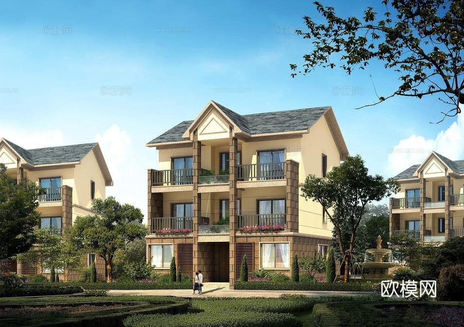 乡村自建房别墅建筑 最新全套施工图 效果图设计cad施工图下载（渲染图1）