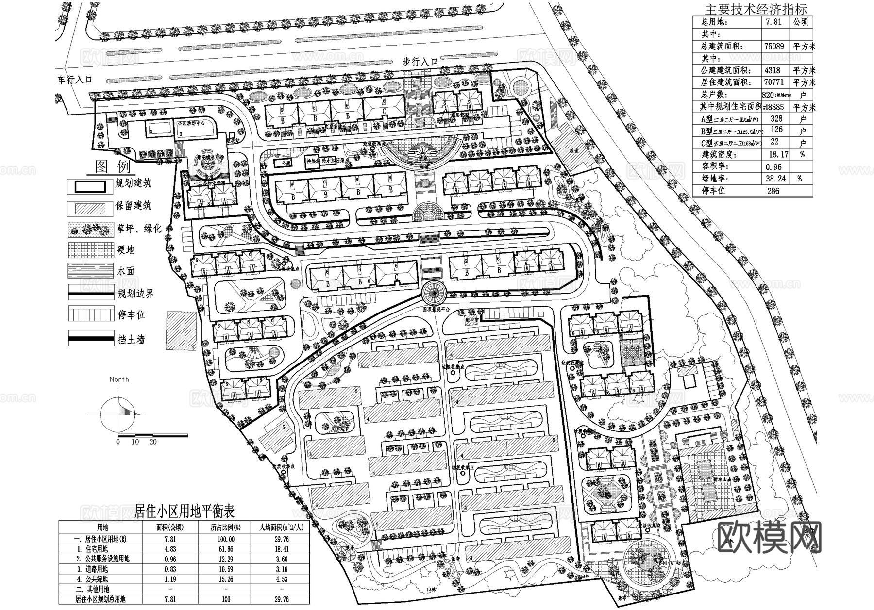 居住区规划住宅小区总平面图cad施工图