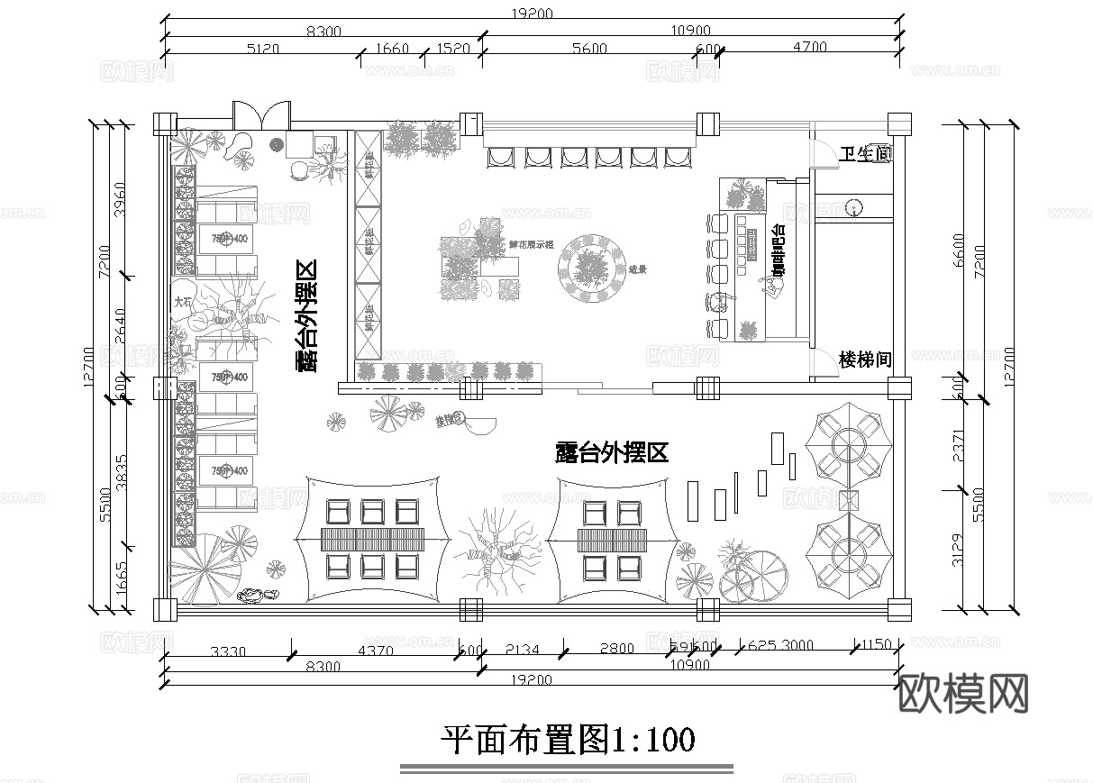 主题花店 最新平面施工图设计cad施工图