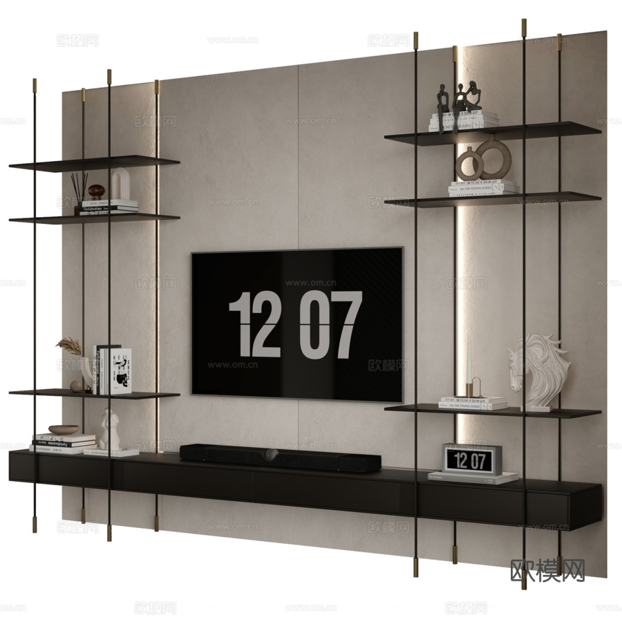 电视墙套装053d模型下载（渲染图2）