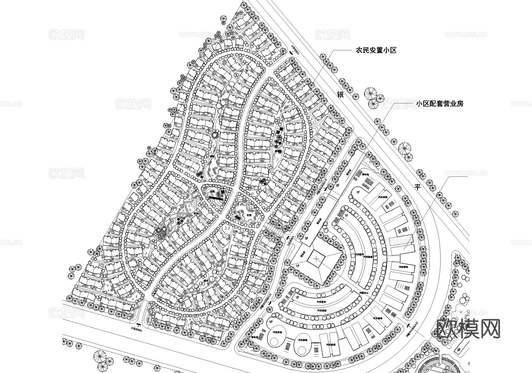城市规划总平面图 农民安置小区住宅 汽配中心加油站 乡村振兴cad施工图