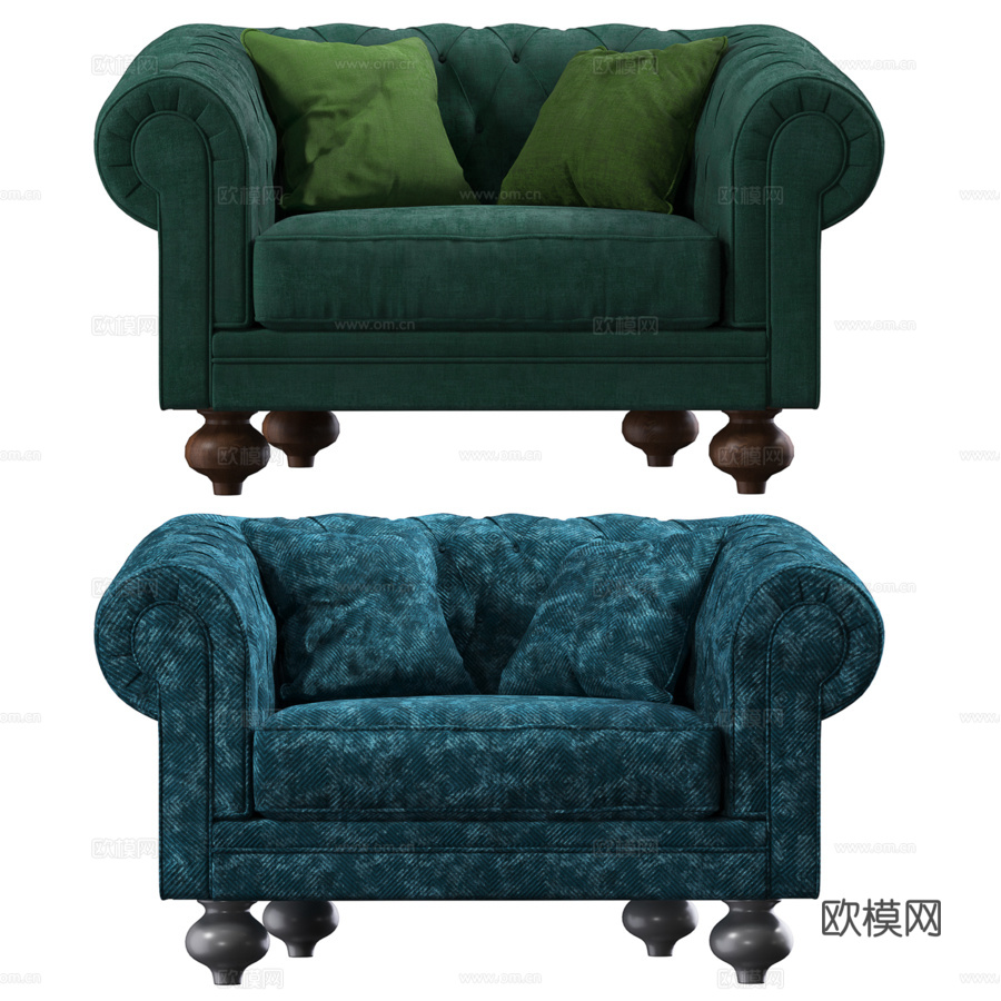 6702 - 拼贴切斯特扶手椅3d模型下载（渲染图2）