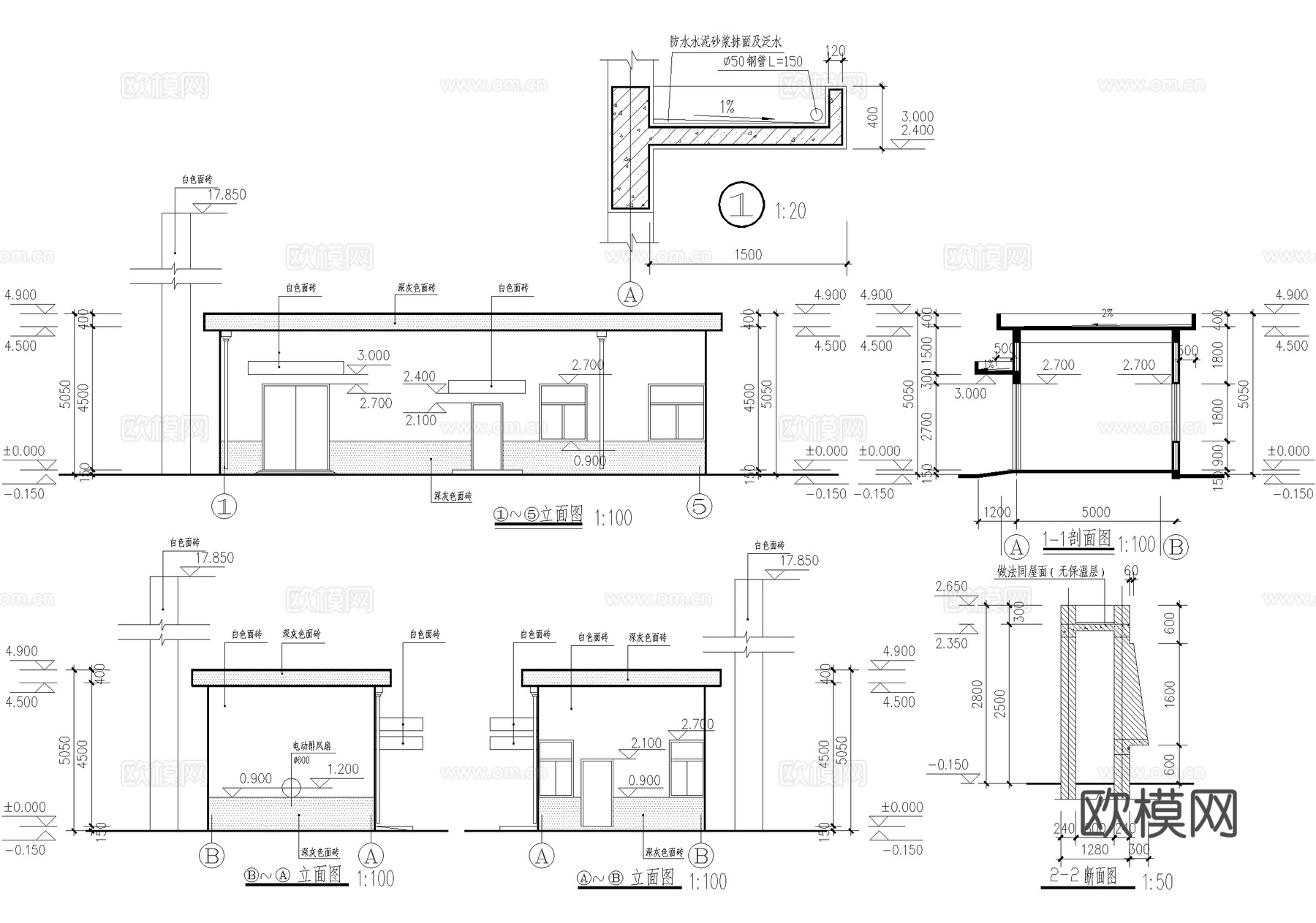门卫室建筑入口大门 值班休息室配电间 门房传达室保安室警卫室cad施工图