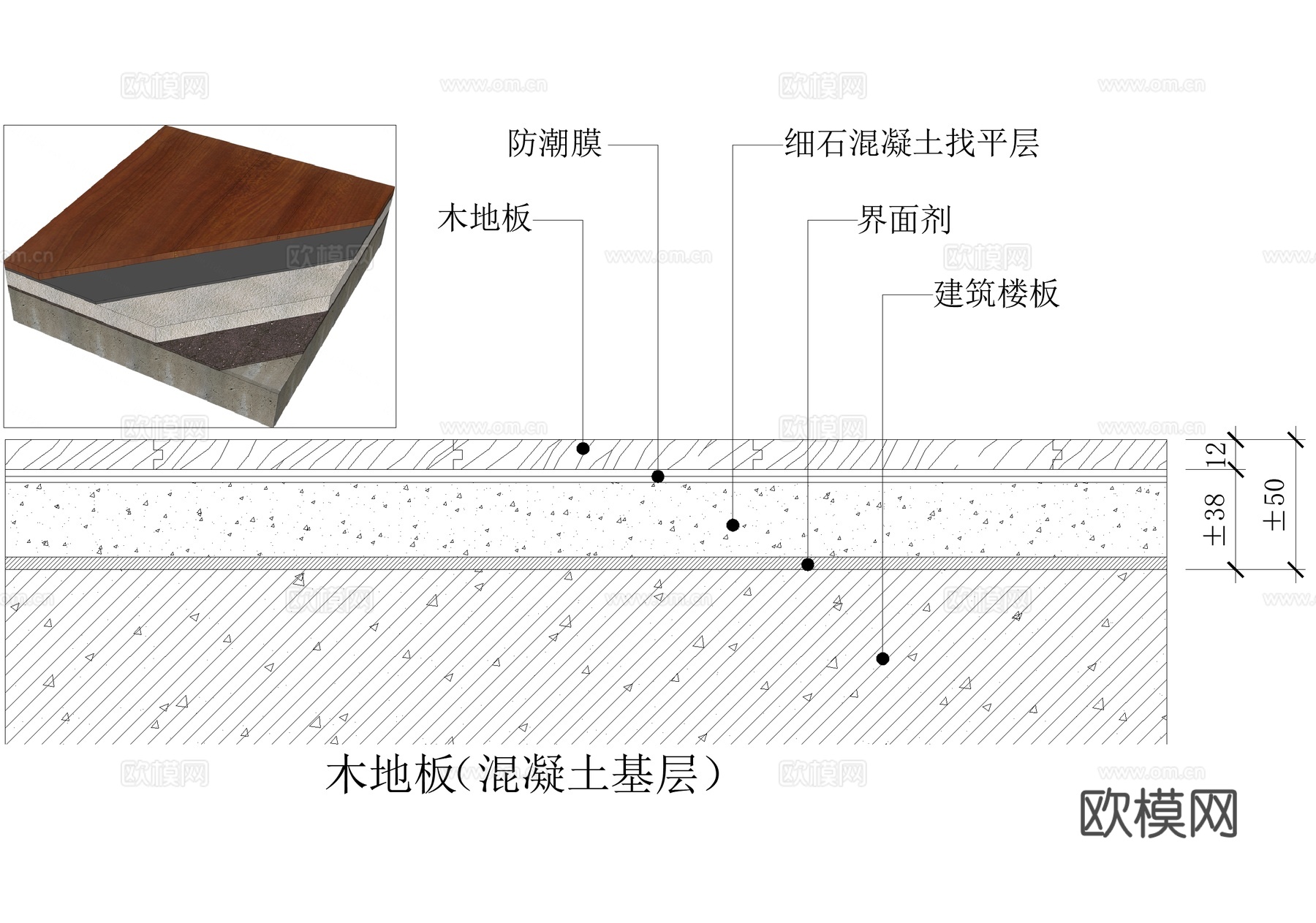 木地板 混凝土基层地坪cad施工图