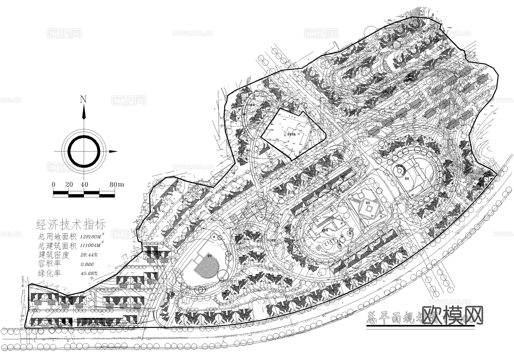 乡村规划村镇居住区规划总平面图cad施工图
