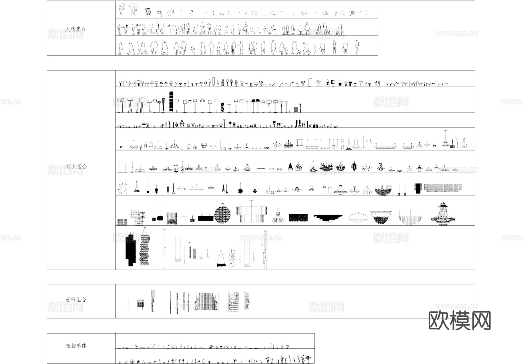 卧室床柜桌椅灯具家装工装立面图库CADcad施工图