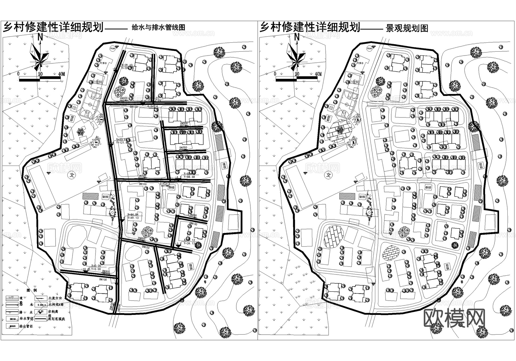 乡村修建性详细规划平面图 乡村振兴改造cad施工图cad施工图