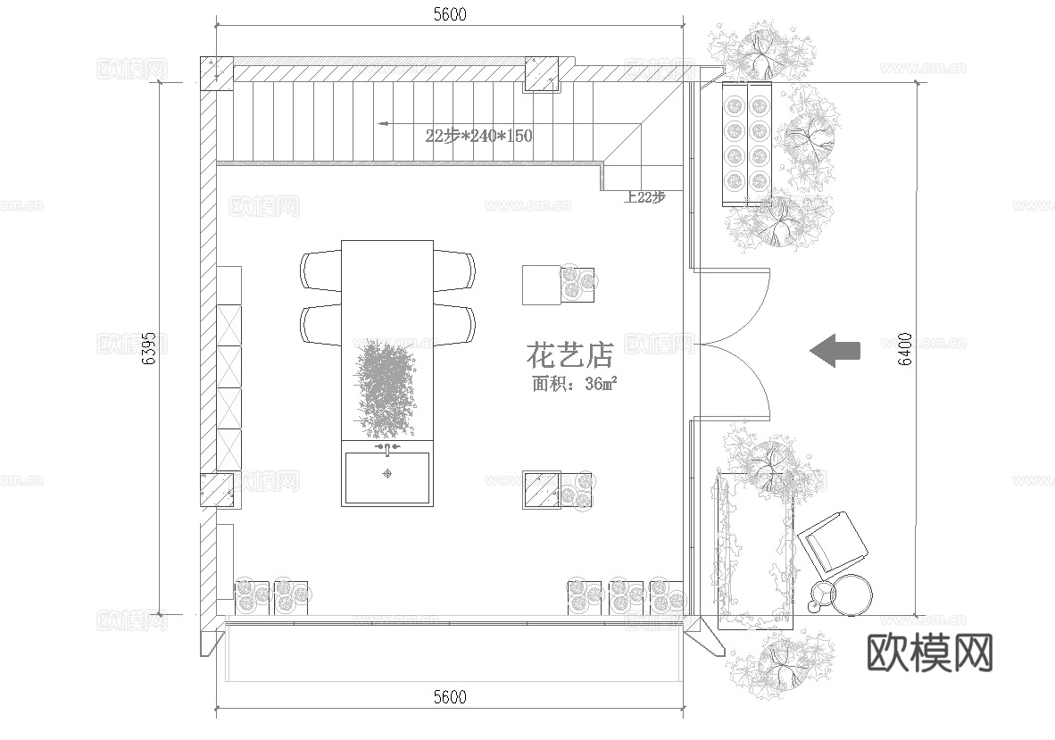 主题花店 最新平面施工图设计cad施工图