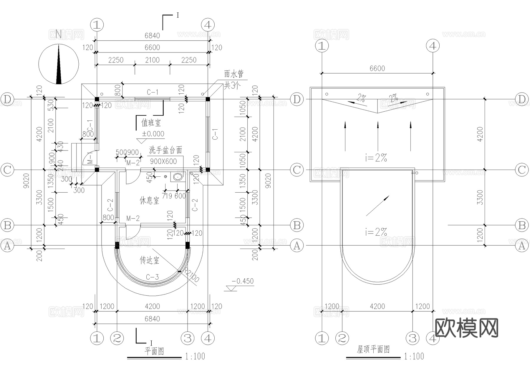 门卫室建筑 入口大门 传达休息室值班室 门房警卫室cad施工图