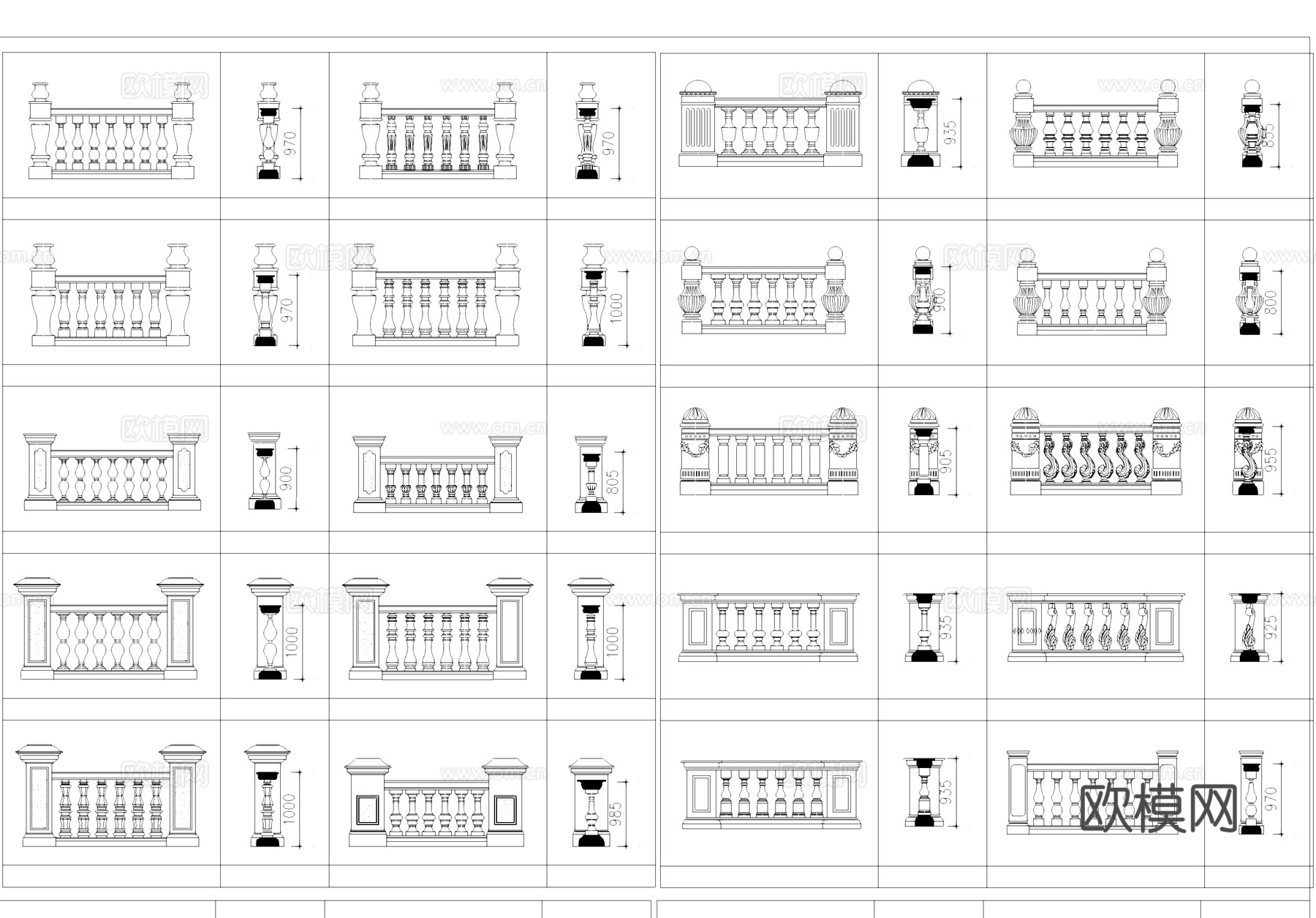 室外中式欧式石材栏杆护栏CAD图库cad施工图