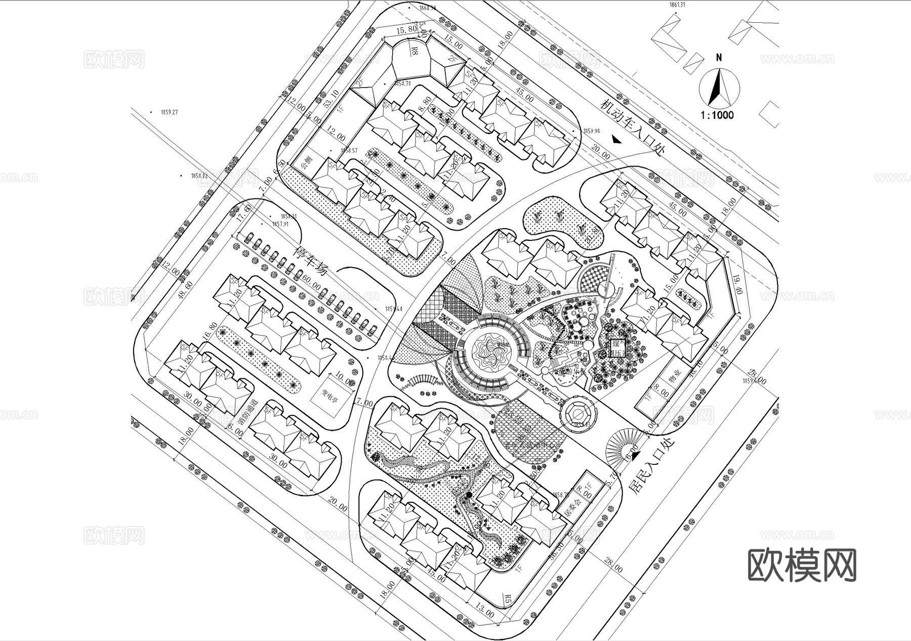 居住区规划住宅小区总平面图cad施工图