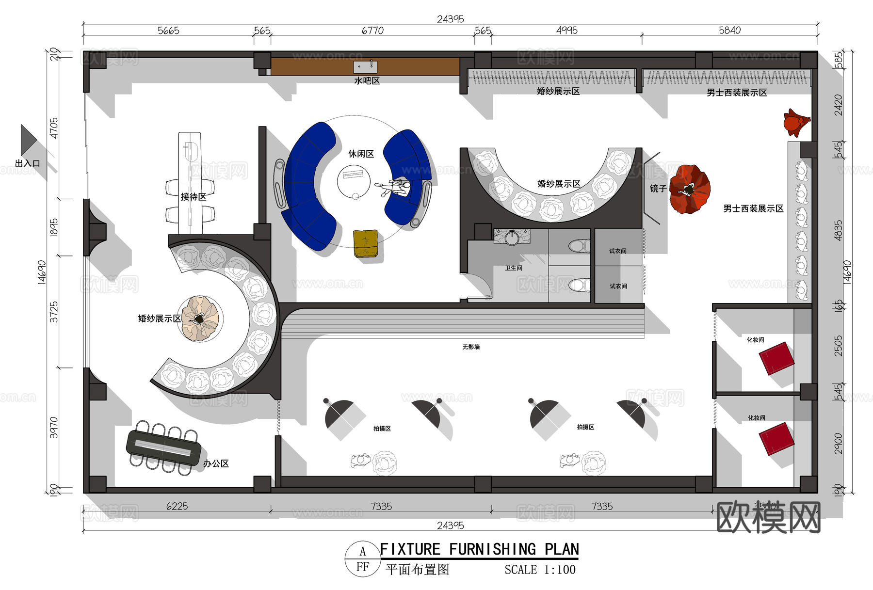 创意婚纱店 最新平面施工图设计cad施工图