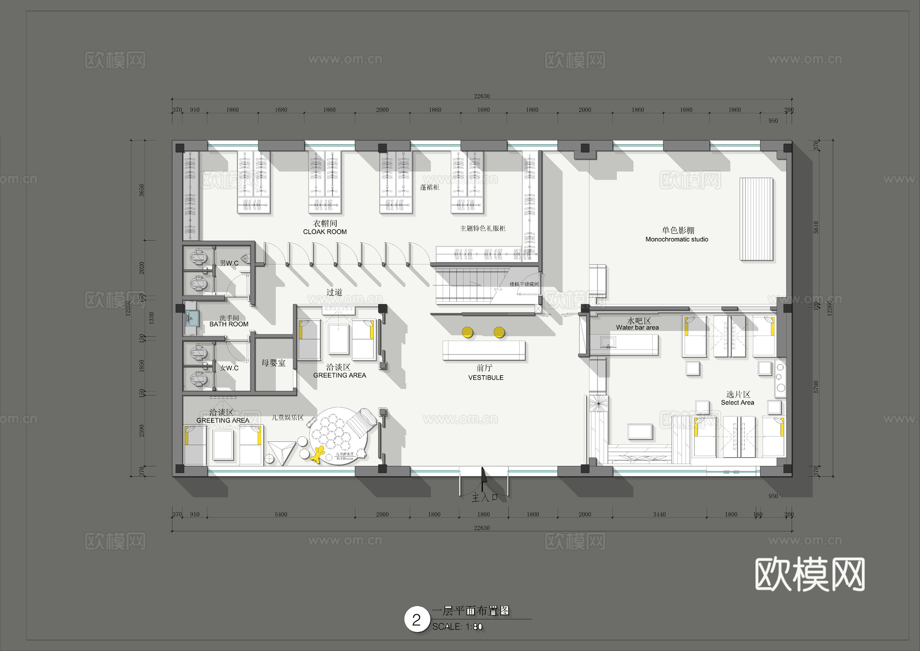 创意婚纱店 最新平面施工图设计cad施工图
