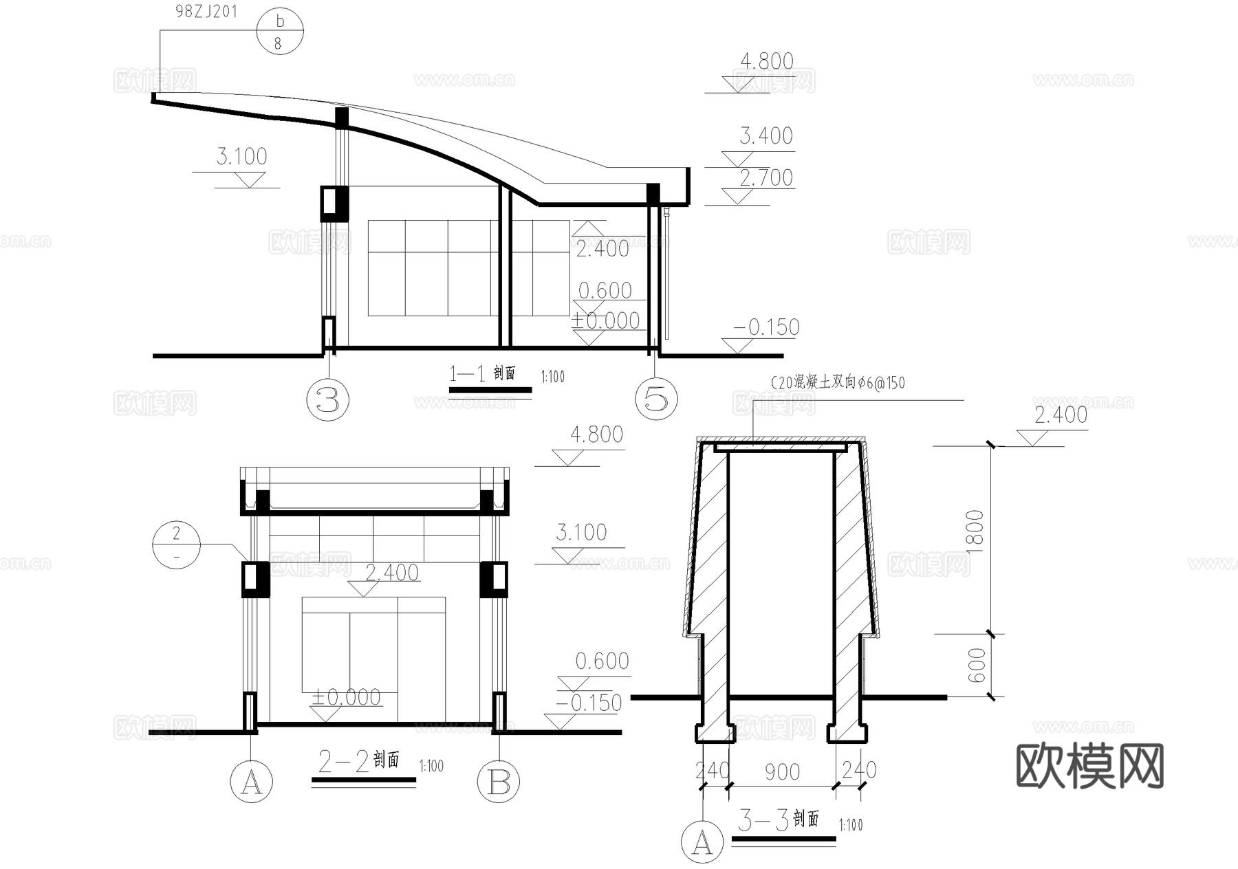 门卫室建筑 入口大门 休息值班室传达室 门房警卫室cad施工图