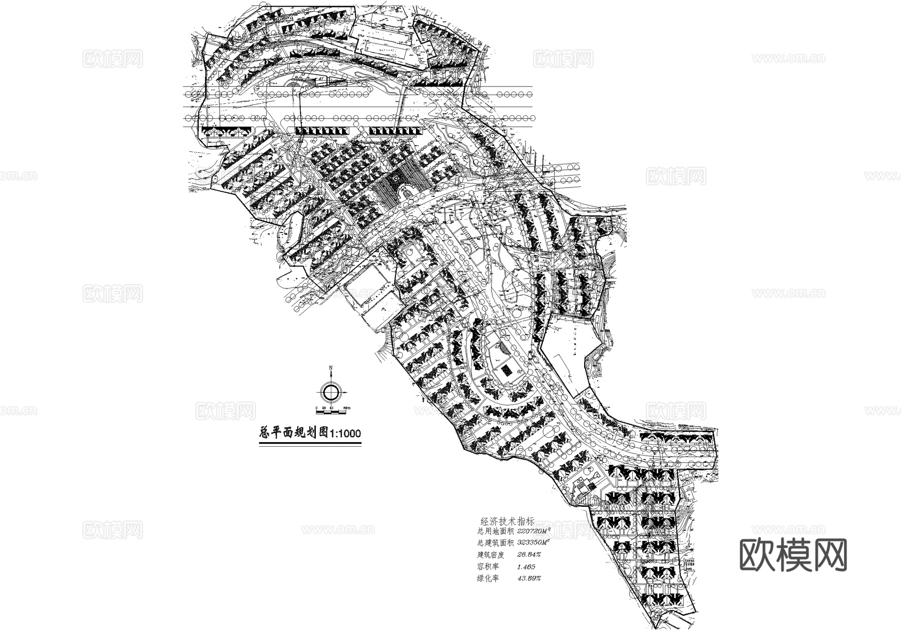 乡村规划村镇居住区规划总平面图cad施工图