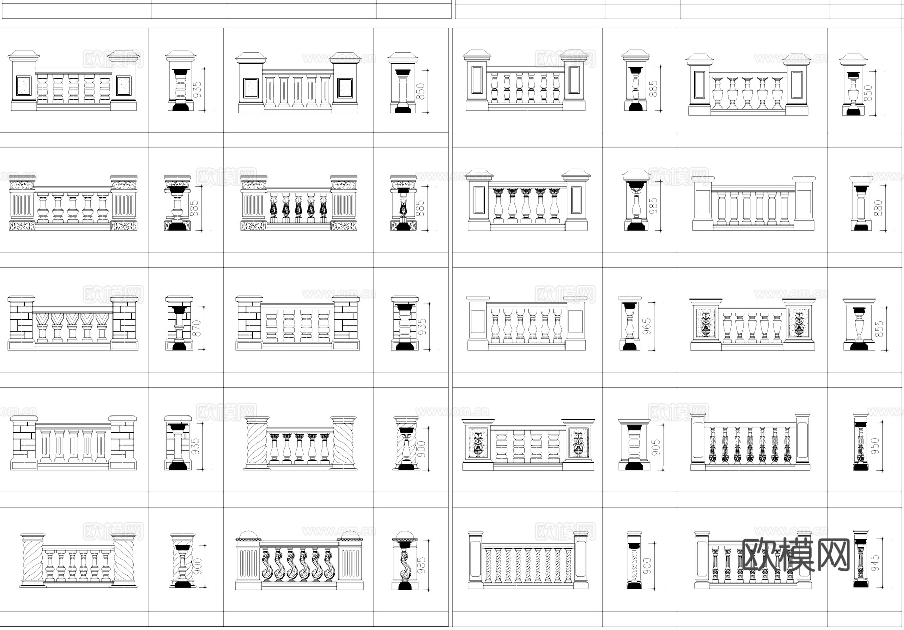 室外中式欧式石材栏杆护栏CAD图库cad施工图