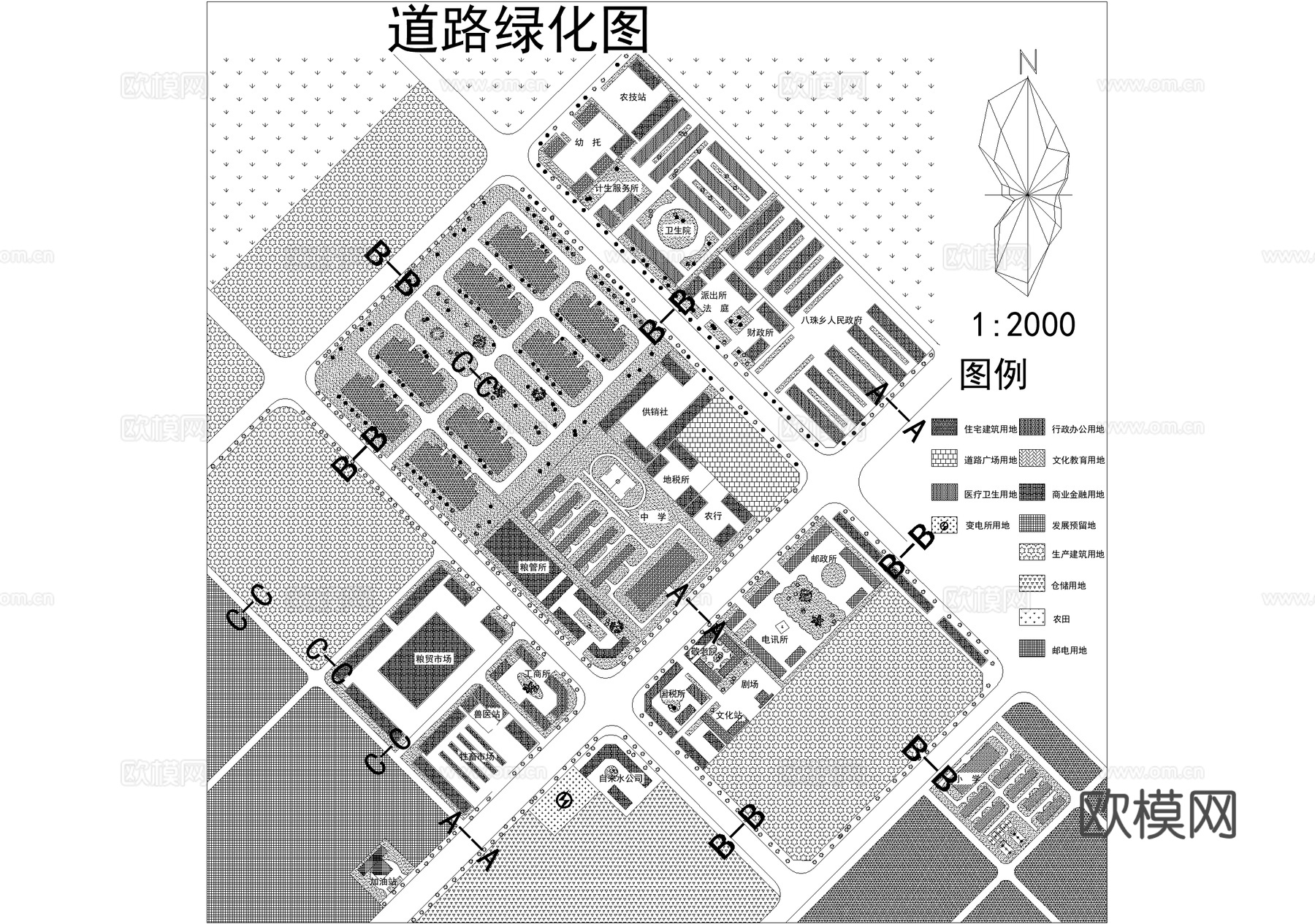 乡村规划 乡镇建设改造振兴平面图 道路绿化现状管线cad施工图