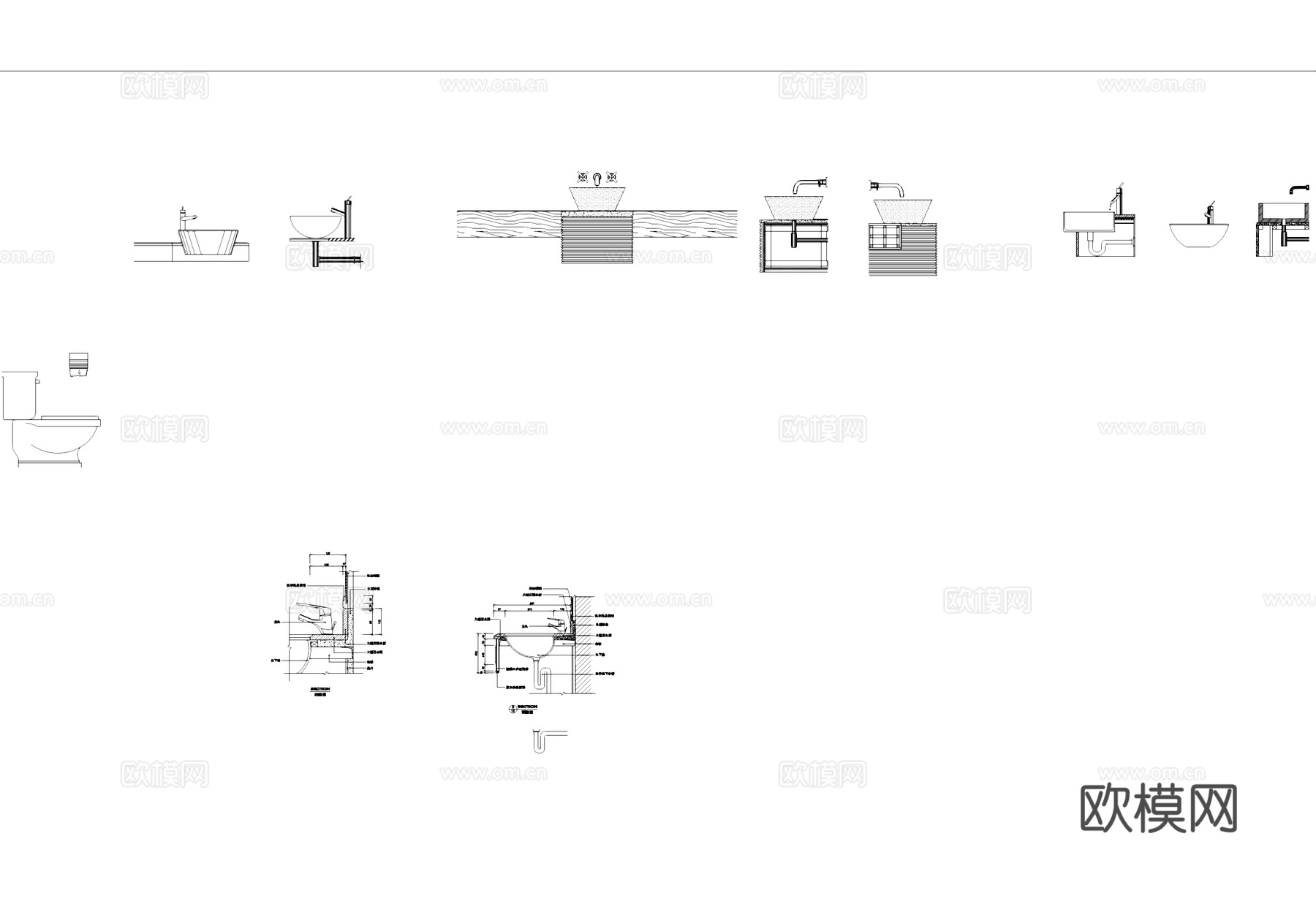 卫生间洗手池花洒浴缸马桶CAD图块图库cad施工图