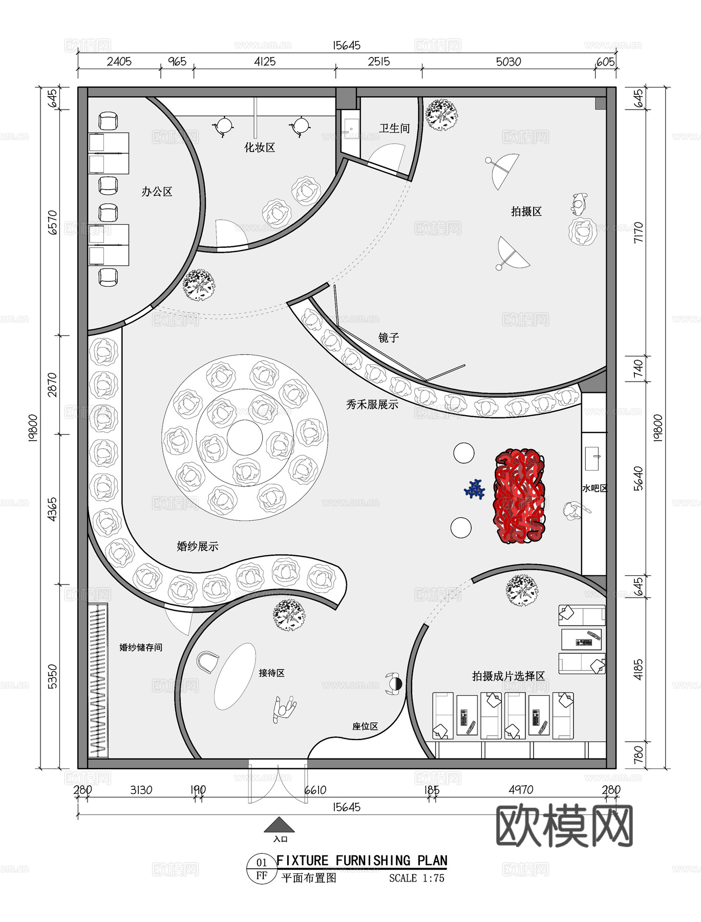 创意婚纱店 最新平面施工图设计cad施工图