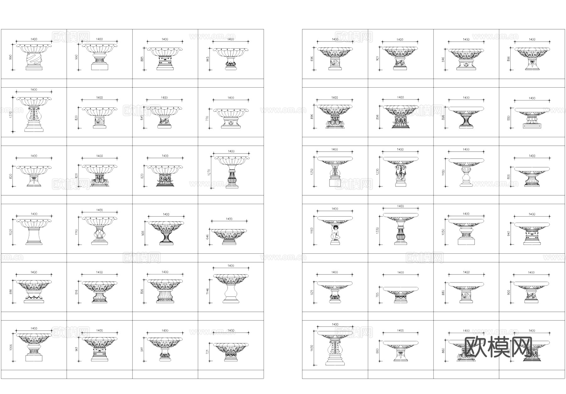 室外花盆花钵景观小品CAD图块图库cad施工图