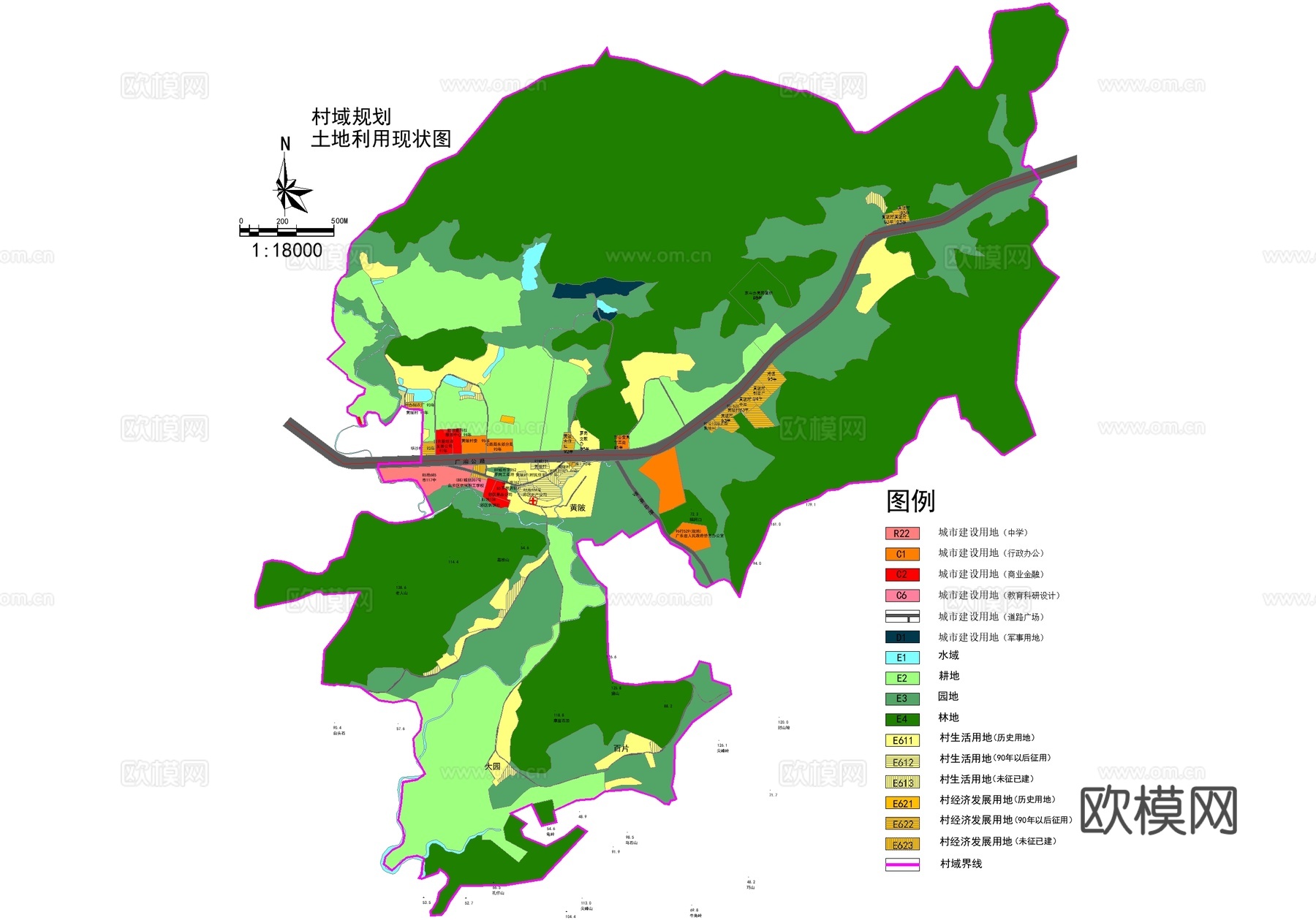 乡村规划平面图 土地利用图 道路系统图 绿化系统图 现状图cad施工图