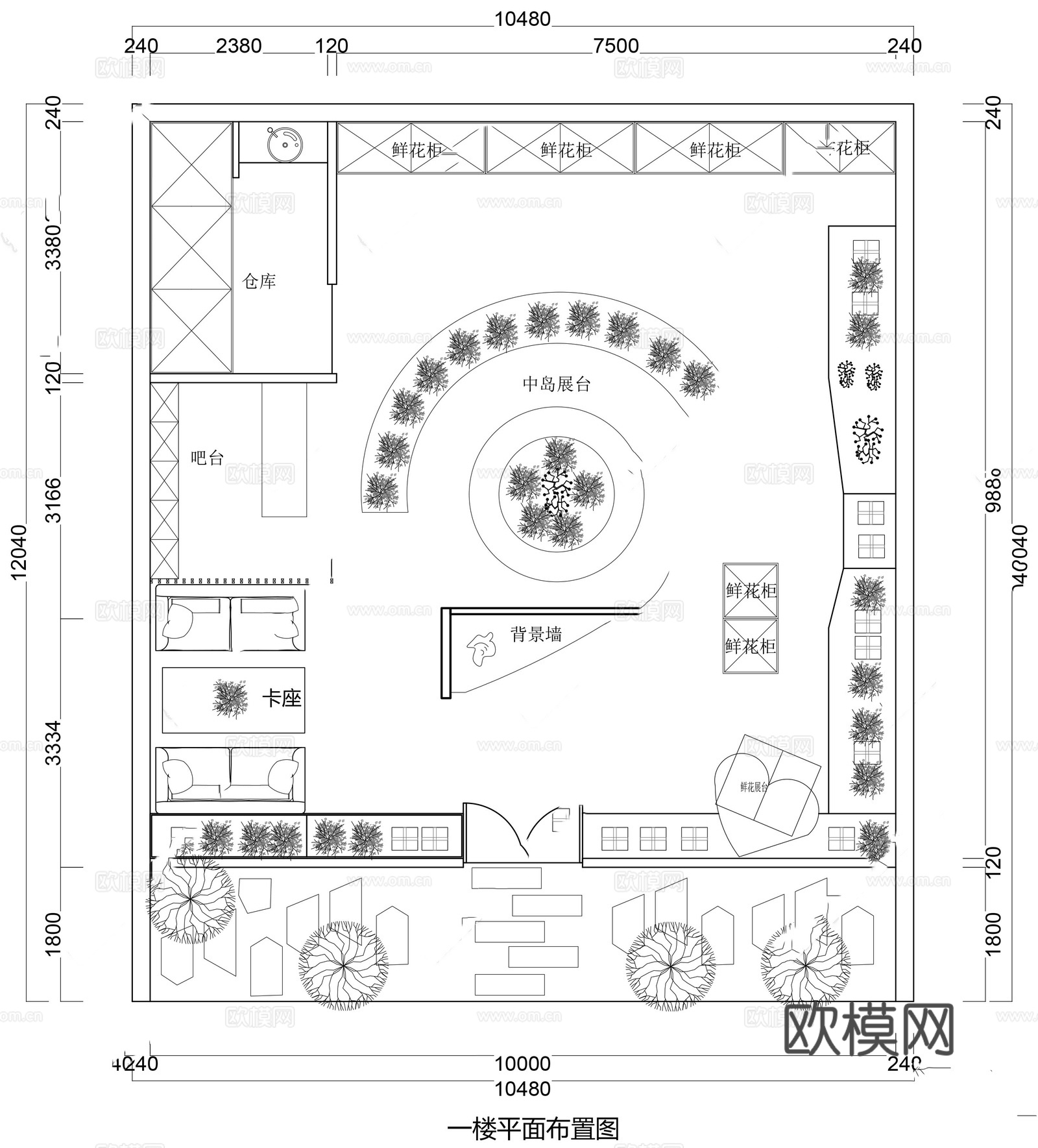 花店 最新平面施工图设计cad施工图