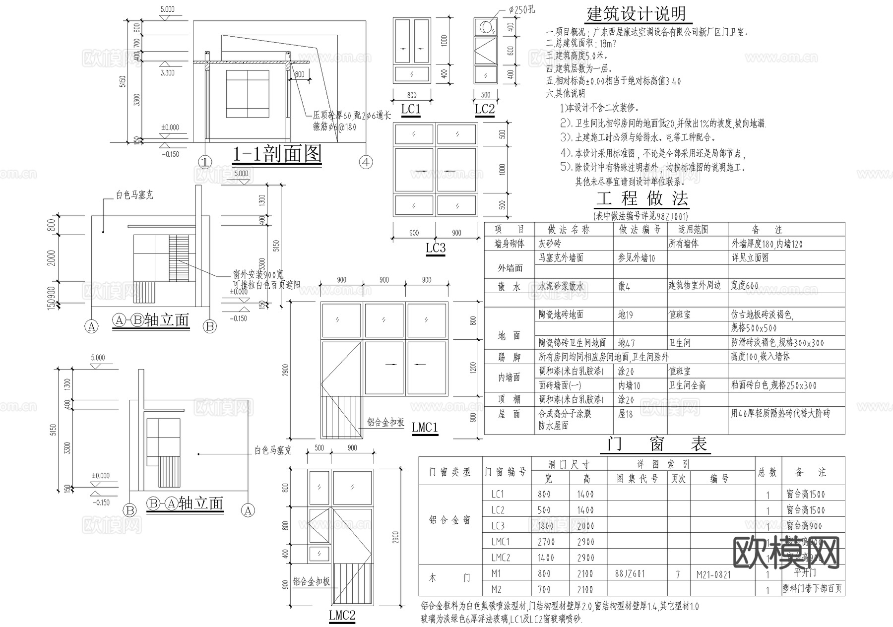 门卫室建筑 入口大门 传达室门房值班室 警卫室cad施工图