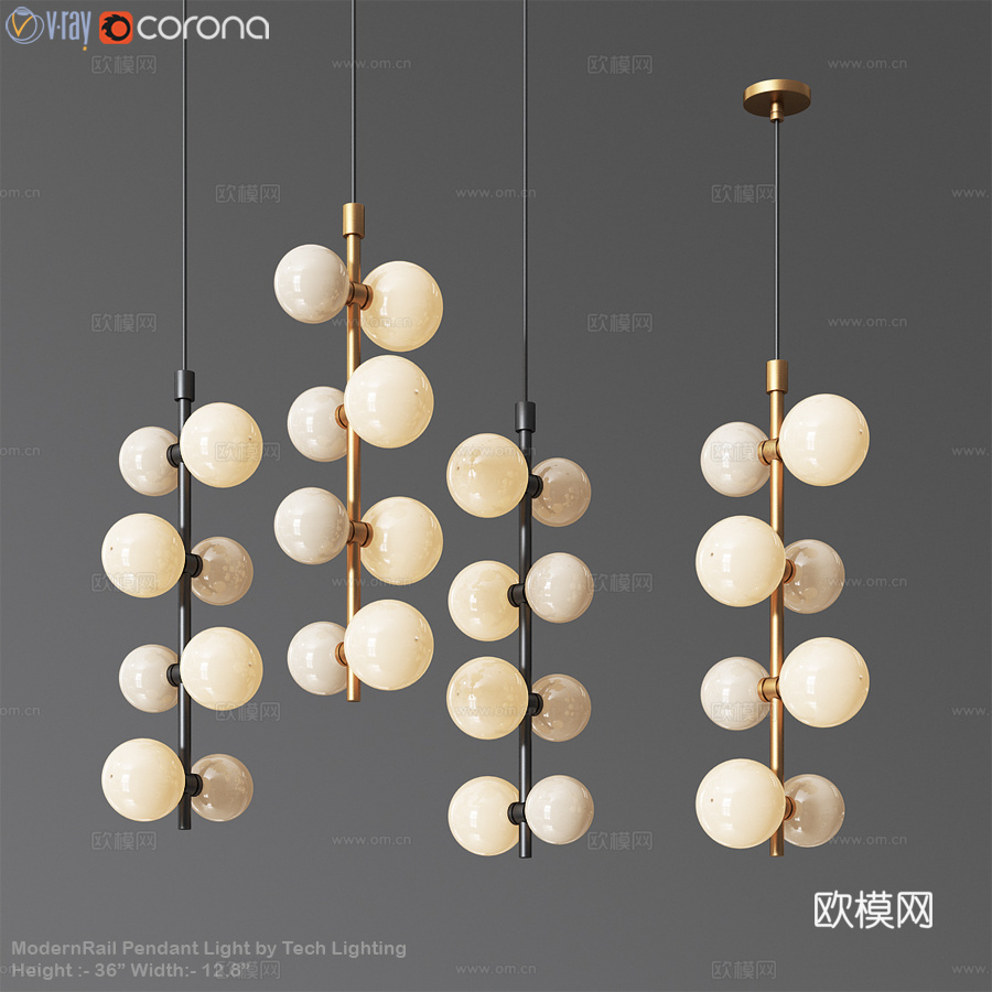 Tech Lighting现代轨道吊灯3d模型下载