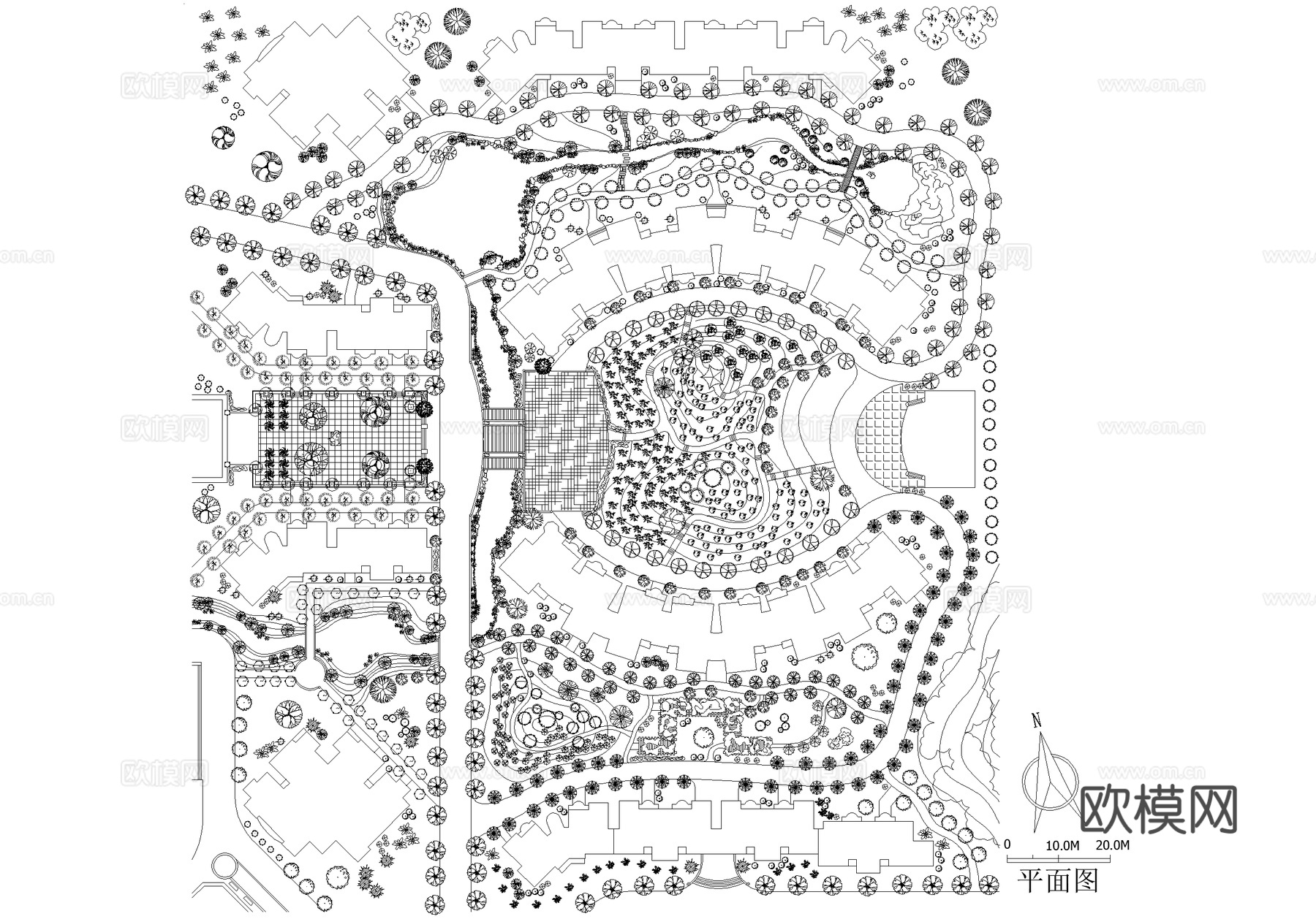 居住区规划小区平面图 住宅景观绿地绿化cad施工图