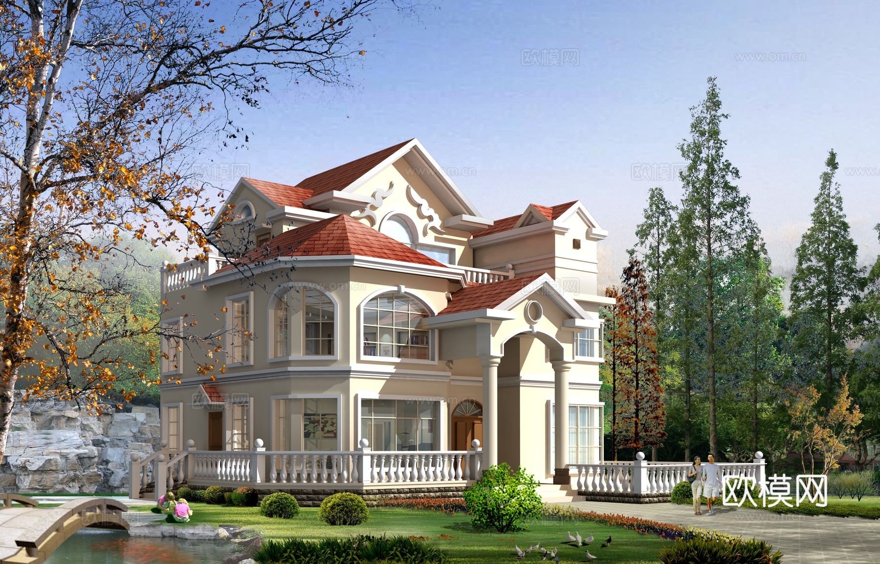 别墅自建房 最新全套施工图 效果图设计cad施工图