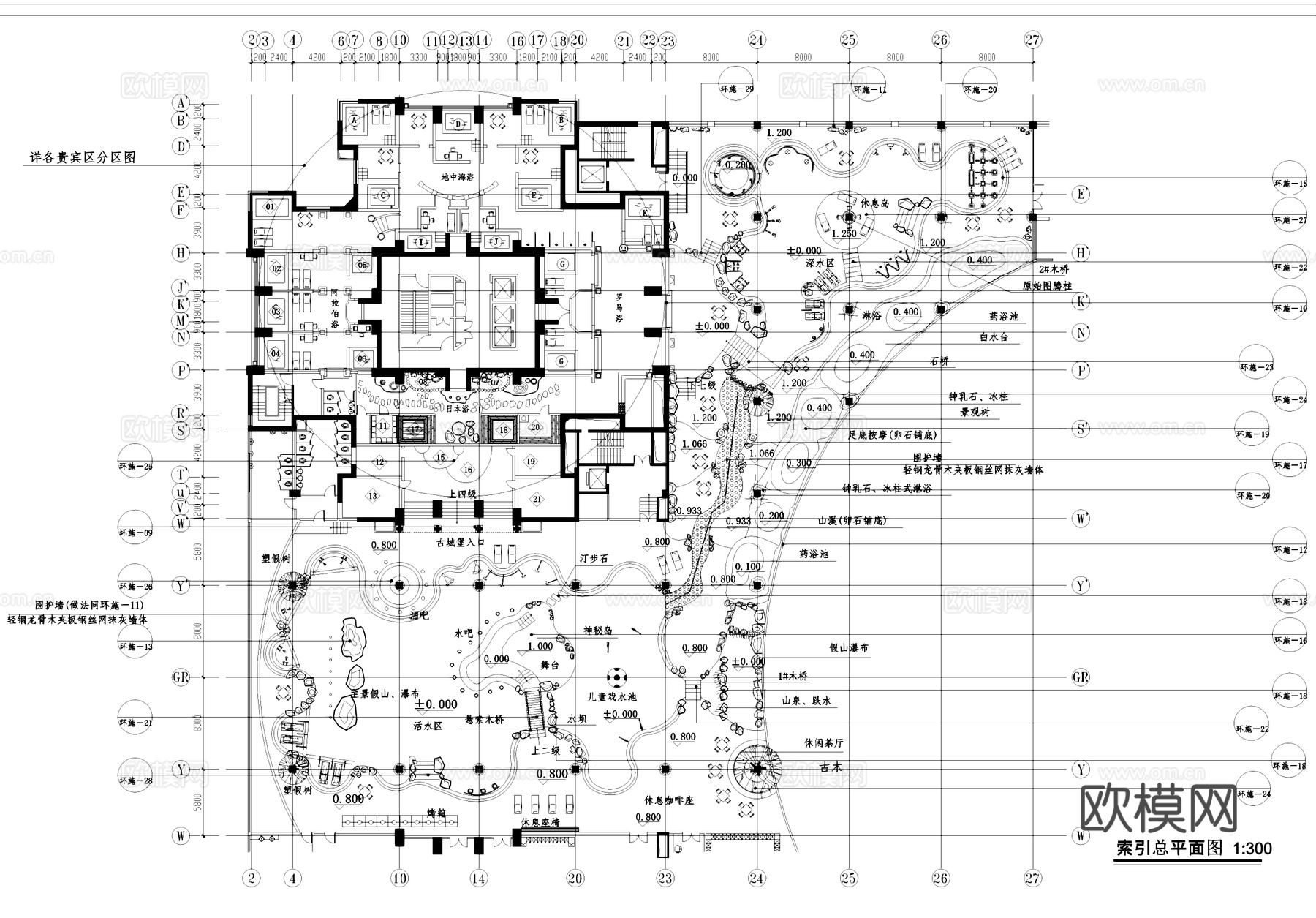 水疗洗浴中心会所景观平面CAD施工图cad施工图