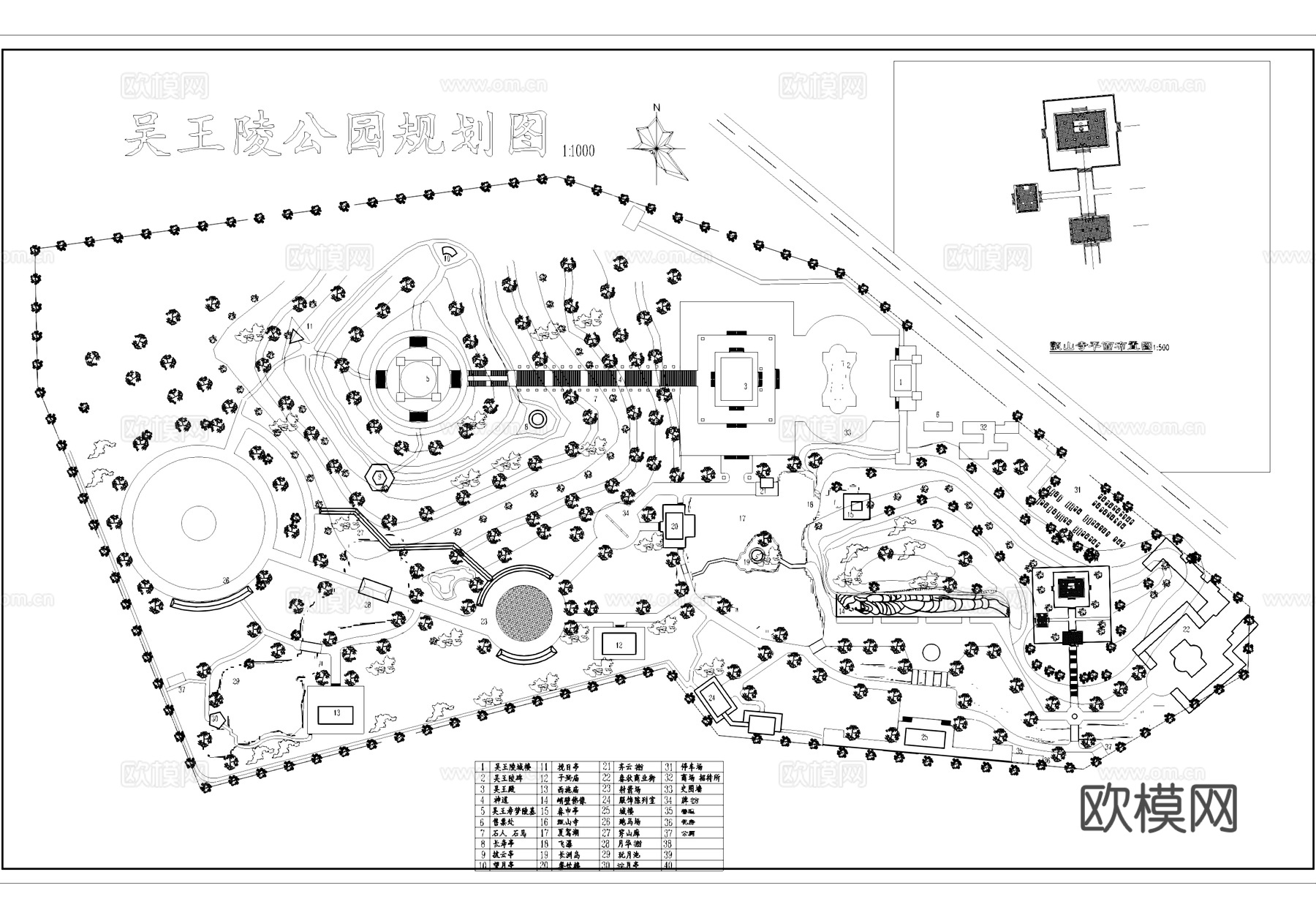 吴王陵公园景观规划平面CAD施工图cad施工图
