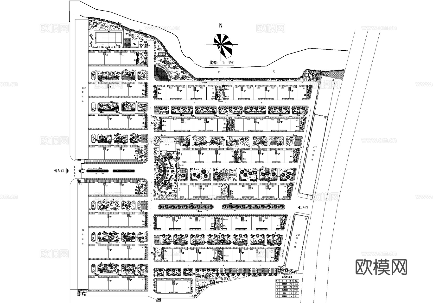 居住区景观植物种植绿化配置小区规划总平面图cad施工图
