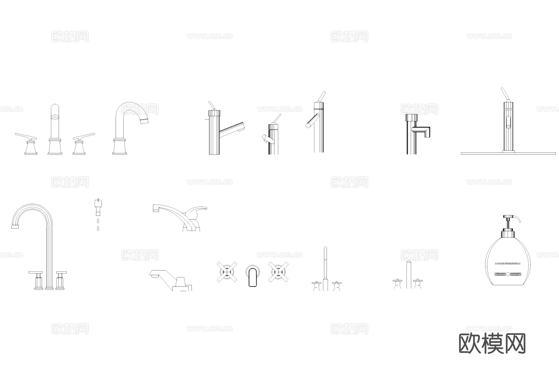 卫生间洗手池花洒浴缸马桶CAD图块图库cad施工图