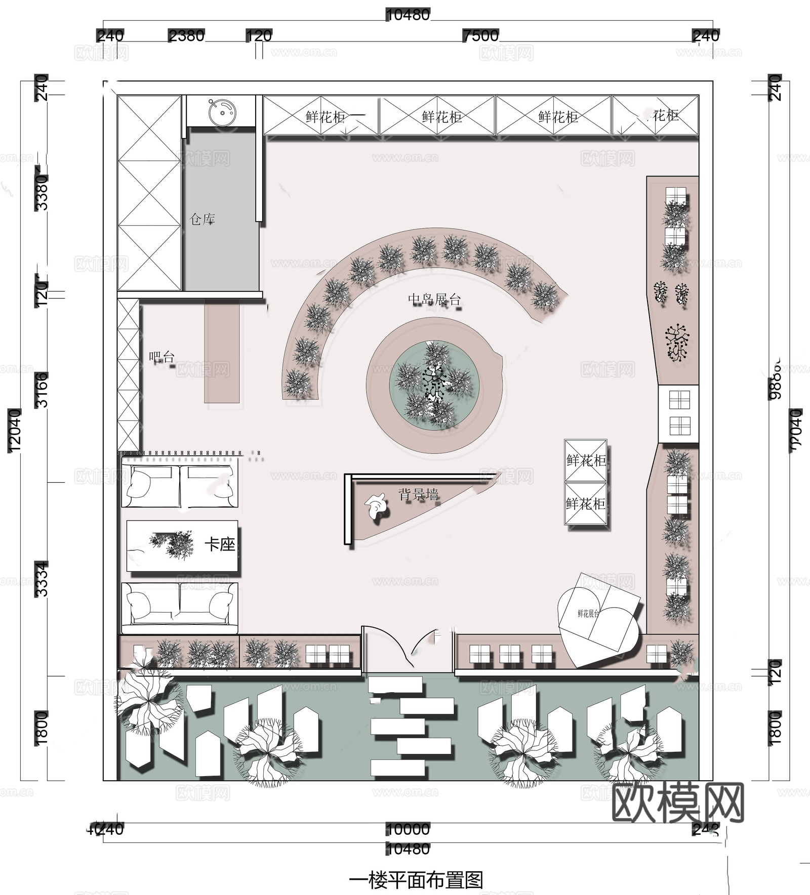 花店 最新平面施工图设计cad施工图