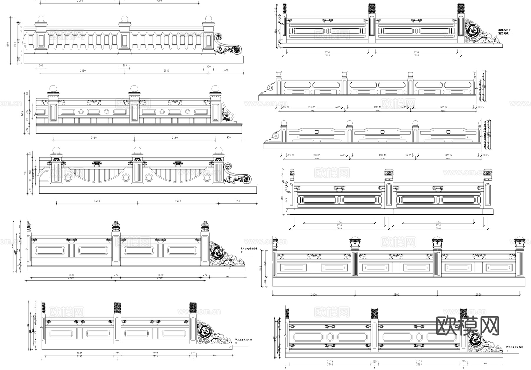 室外中式欧式石材栏杆护栏CAD图库cad施工图