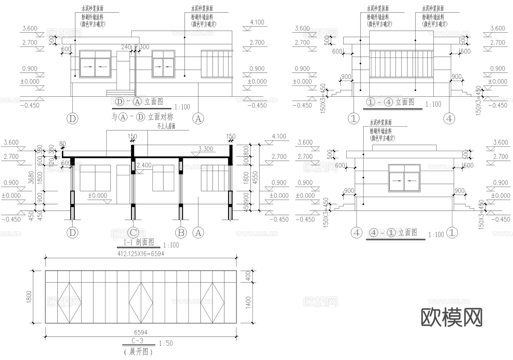 门卫室建筑 入口大门 传达休息室值班室 门房警卫室cad施工图