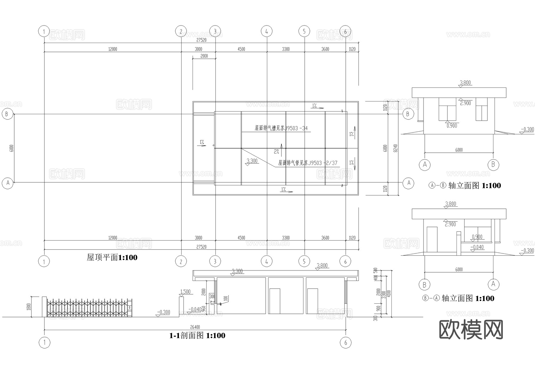 门卫室建筑 入口大门 传达休息值班室 消防控制室 门房警卫室cad施工图