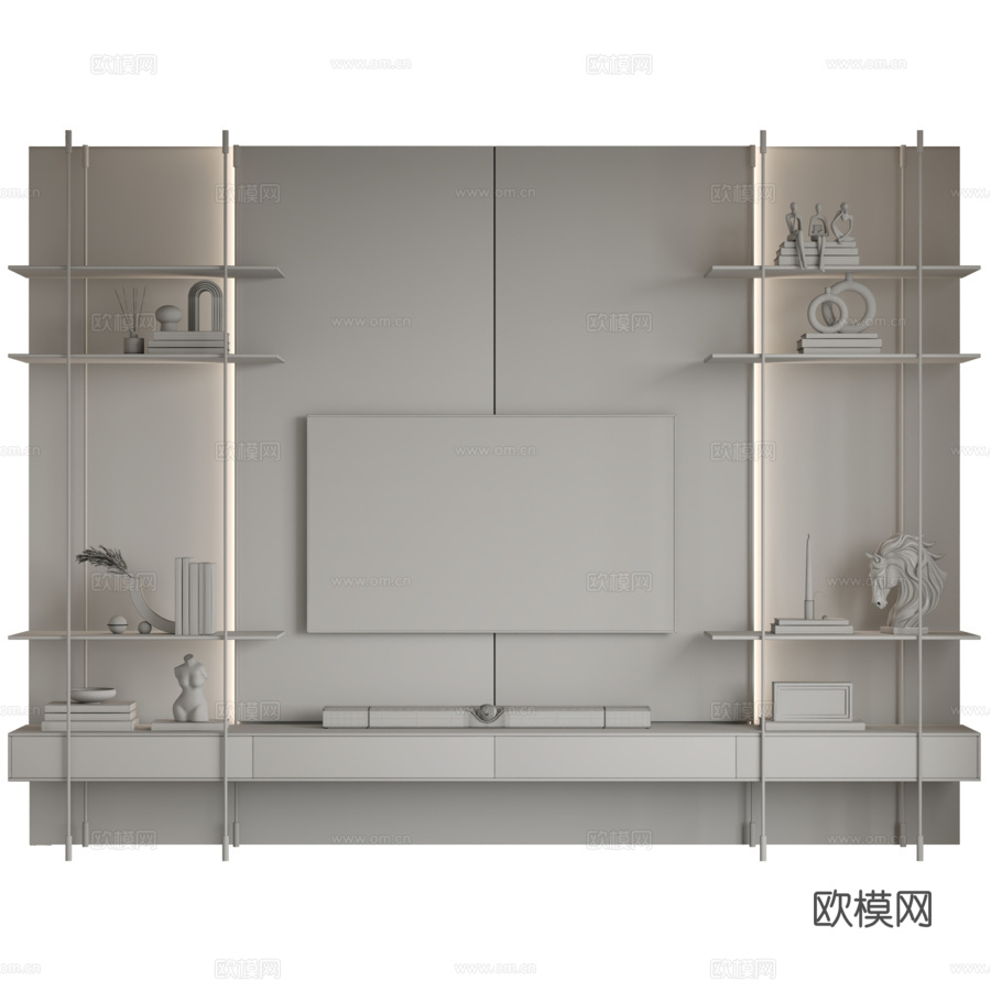 电视墙套装053d模型下载（渲染图5）